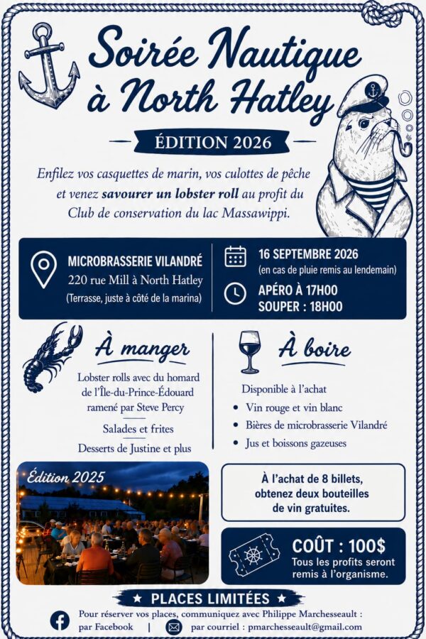 🦞Soirée Lobster Roll 2026 à North Hatley — rendez-vous le 16 septembre prochain!